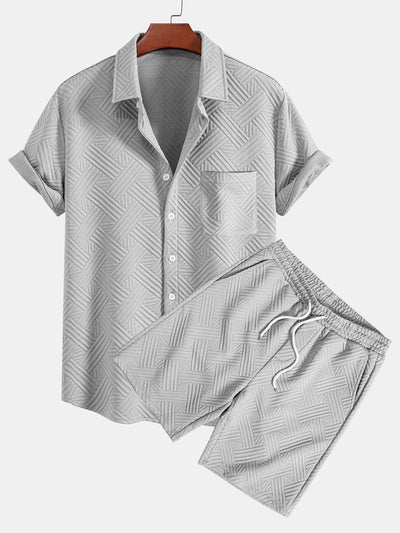 Gestreepte jacquardknopshirt & Shorts met trekkoord