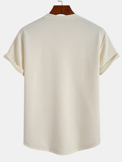 Gestreept jacquard T-shirt met korte mouwen en een gebogen zoom