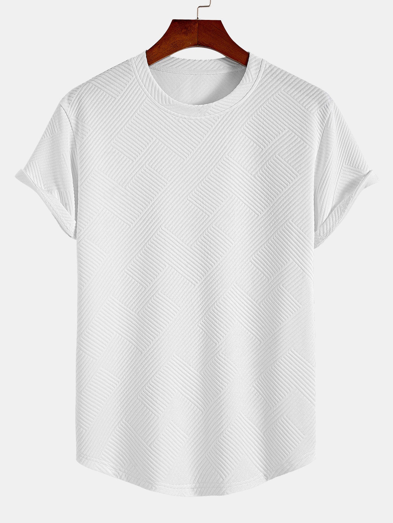 Gestreept jacquard T-shirt met korte mouwen en een gebogen zoom