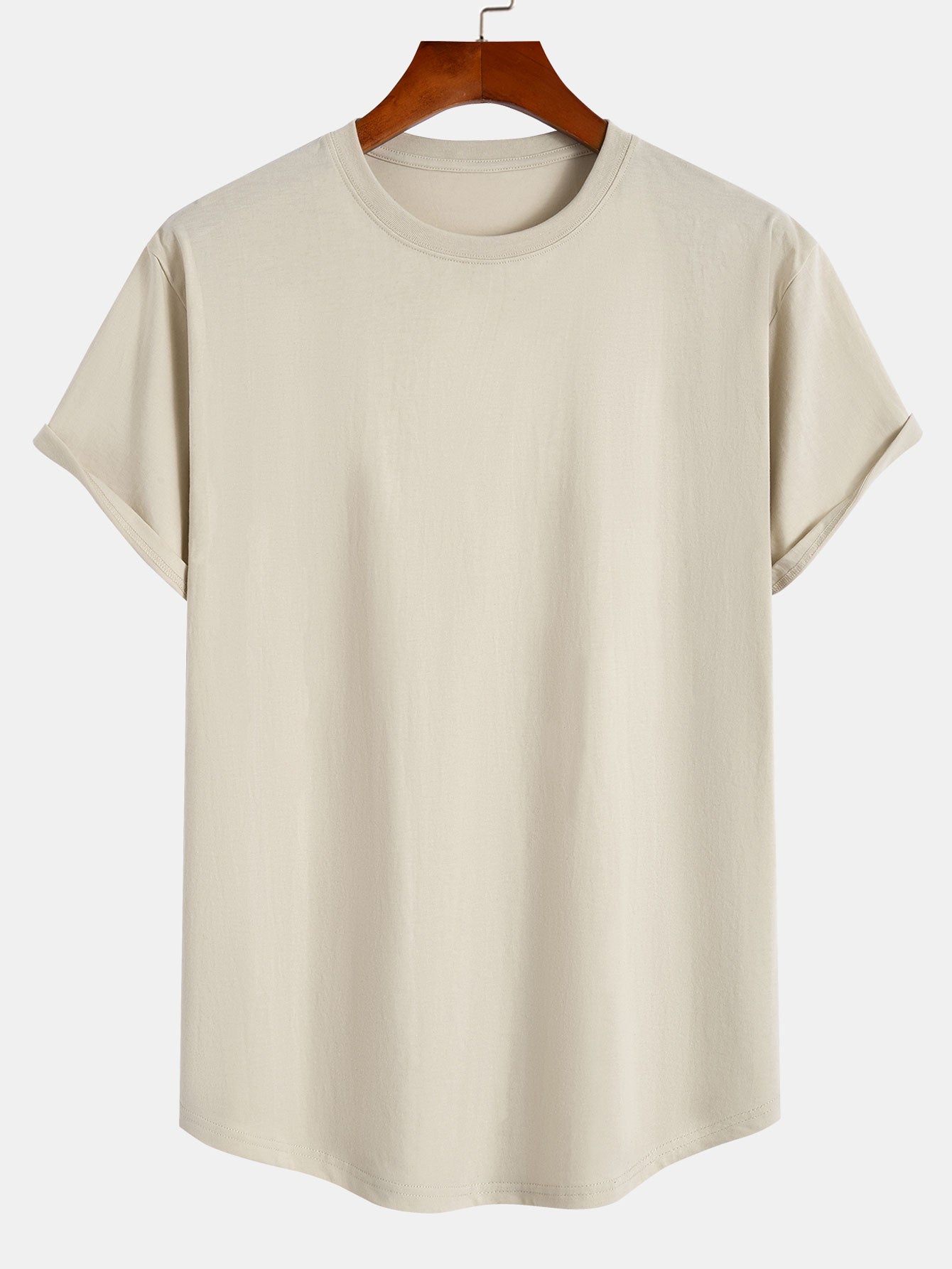Basis T-shirt van katoen met gebogen zoom