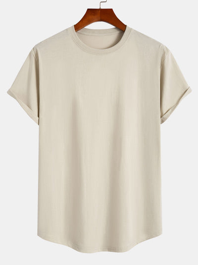 Basis T-shirt van katoen met gebogen zoom