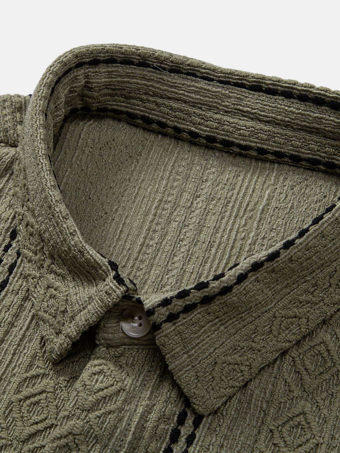 Geometrisch gestreepte jacquardknopshirt & linnen broek met rechte pijpen
