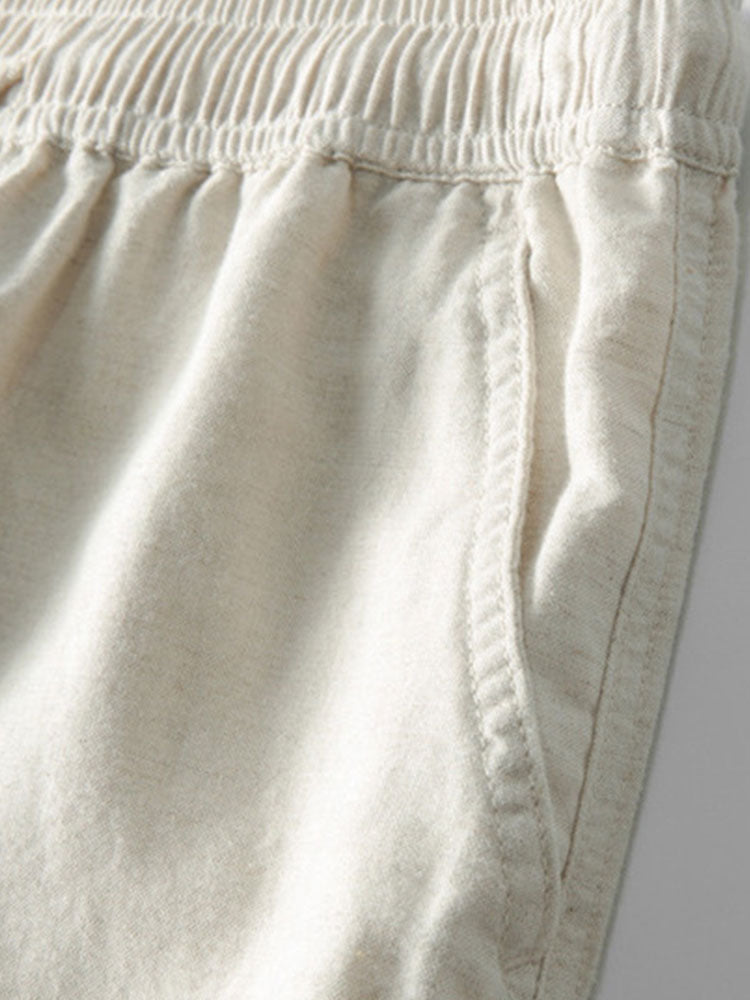 Geometrisch gestreepte jacquardknopshirt & linnen broek met rechte pijpen
