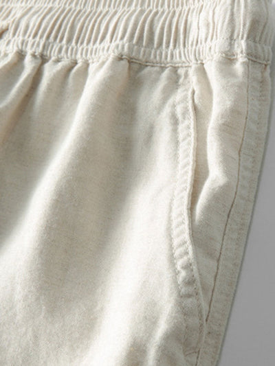 Geometrisch gestreepte jacquardknopshirt & linnen broek met rechte pijpen