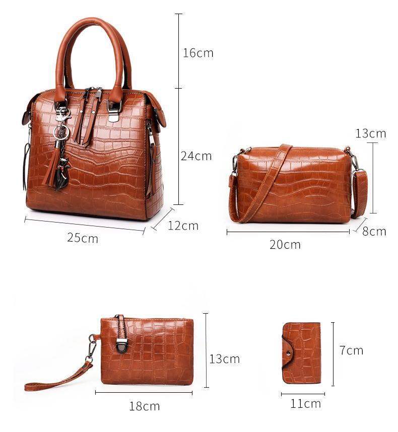 Valentina® | SET TASCHEN VAN HANDGEVEREID LEDER MET 4 DELEN