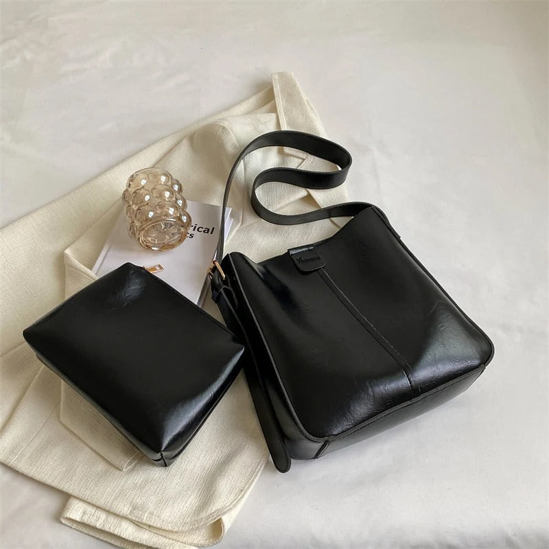 Lieke® | Handgemaakte leren tas set van tassen + clutch (Gratis)