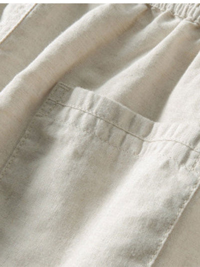 Geometrisch gestreepte jacquardknopshirt & linnen broek met rechte pijpen