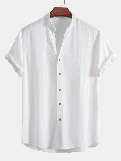 Linnen en viscose blouse met V-hals & Linnen broek met rechte pijpen