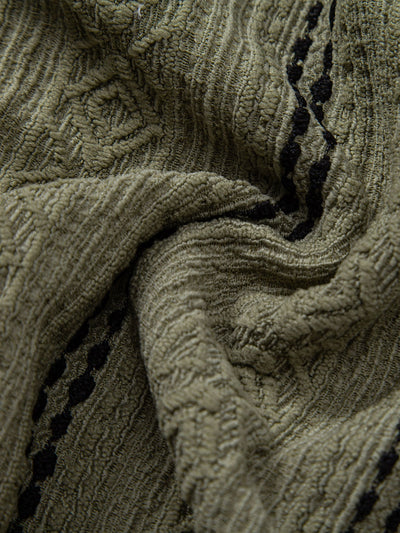 Geometrisch gestreepte jacquardknopshirt & linnen broek met rechte pijpen