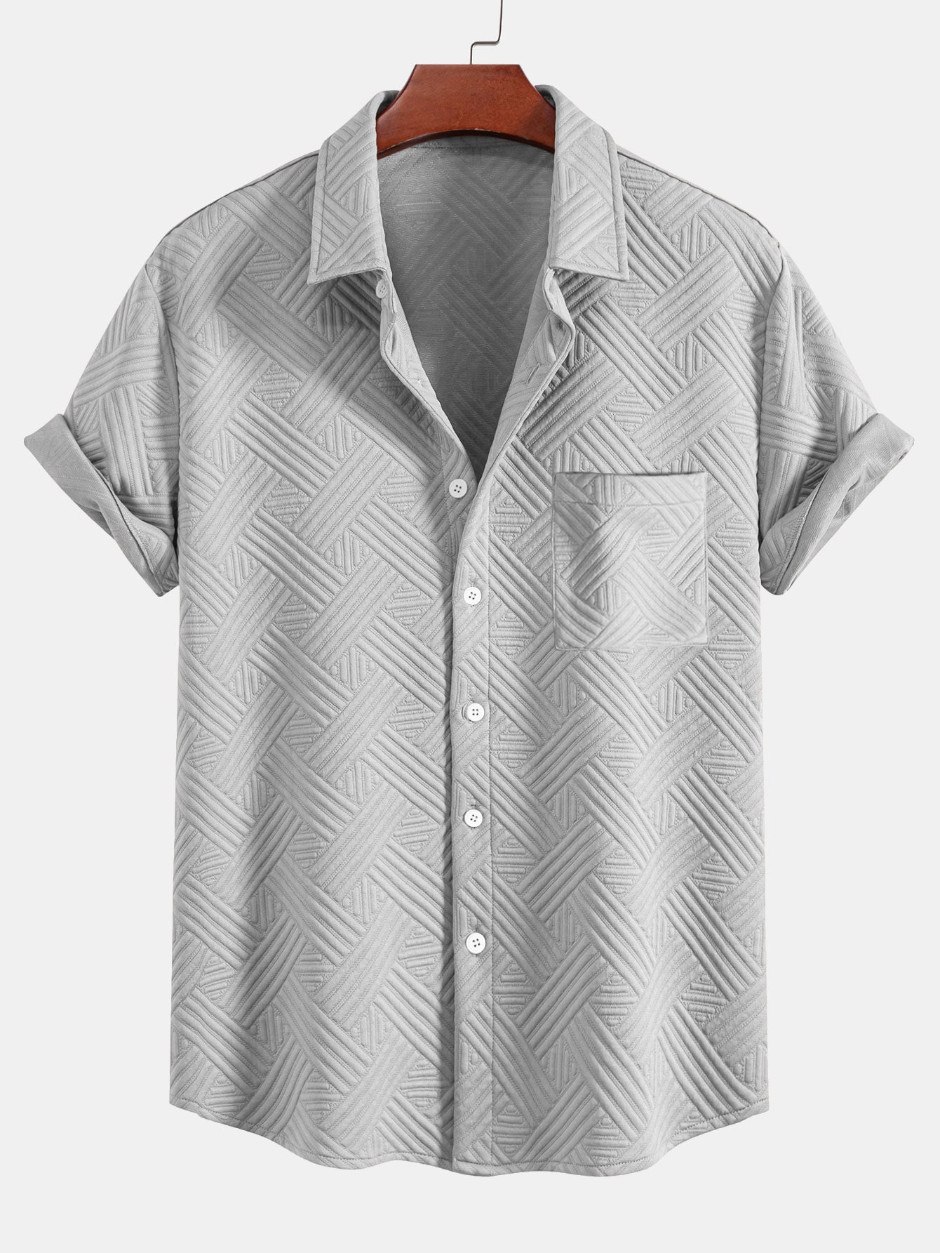 Gestreepte jacquardknopshirt & Shorts met trekkoord