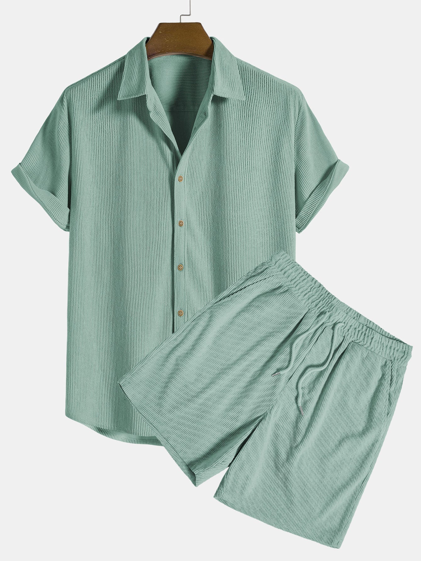 Korte mouwen corduroy shirt met knopen en shorts