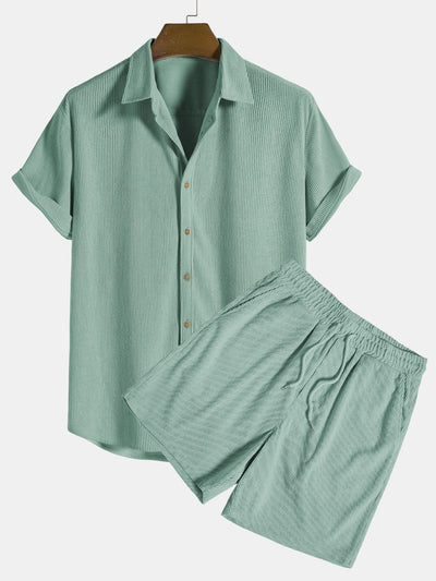 Korte mouwen corduroy shirt met knopen en shorts