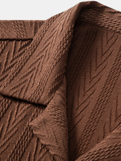 Cubaans Shirt in Textured Jacquard & Rechte Textured Anti-Kreukelpantalon