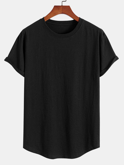 Basis T-shirt van katoen met gebogen zoom