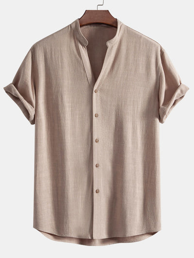 Linnen en viscose blouse met V-hals & Linnen broek met rechte pijpen