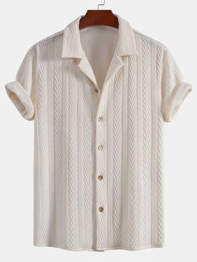 Cubaans Shirt in Textured Jacquard & Rechte Textured Anti-Kreukelpantalon