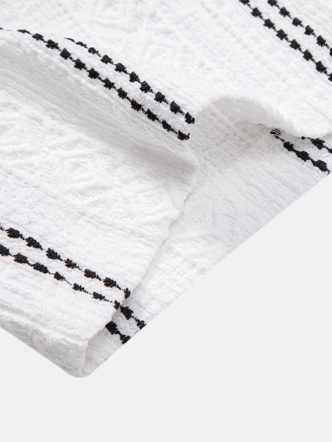 Geometrisch gestreepte jacquardknopshirt & linnen broek met rechte pijpen