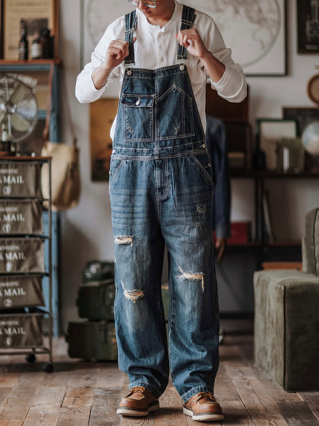 Julien™ | Retro verwasde blauwe overall