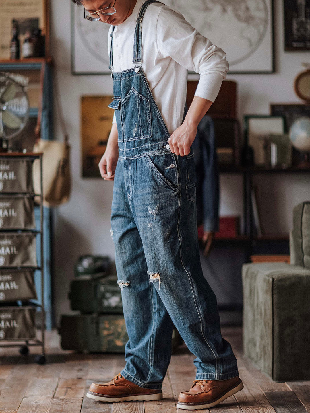 Julien™ | Retro verwasde blauwe overall