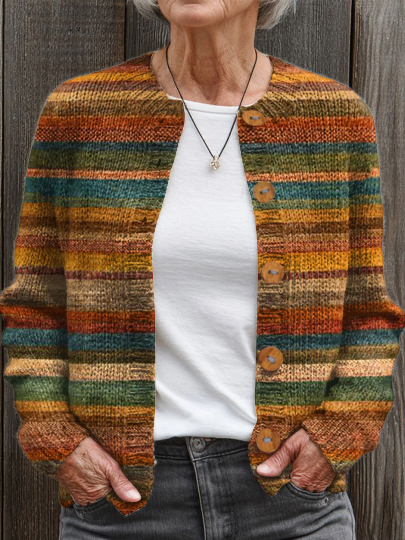 Wilma® | Vintage Abstracte Geometrie Kunstdruck Knop-Cardigan-Pullover