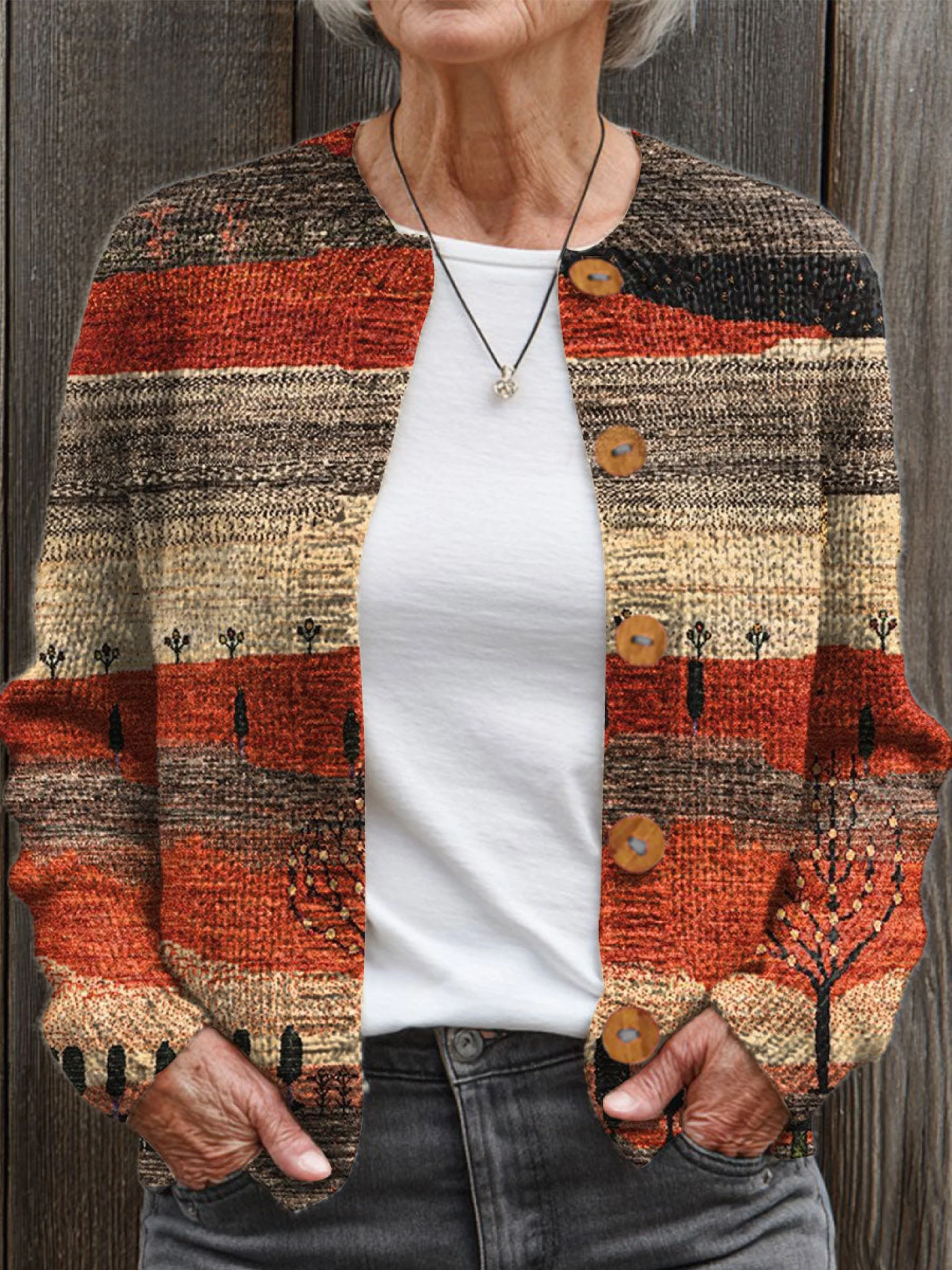 Zelda® | Vintage Kunst Druk Knop-Cardigan Pullover