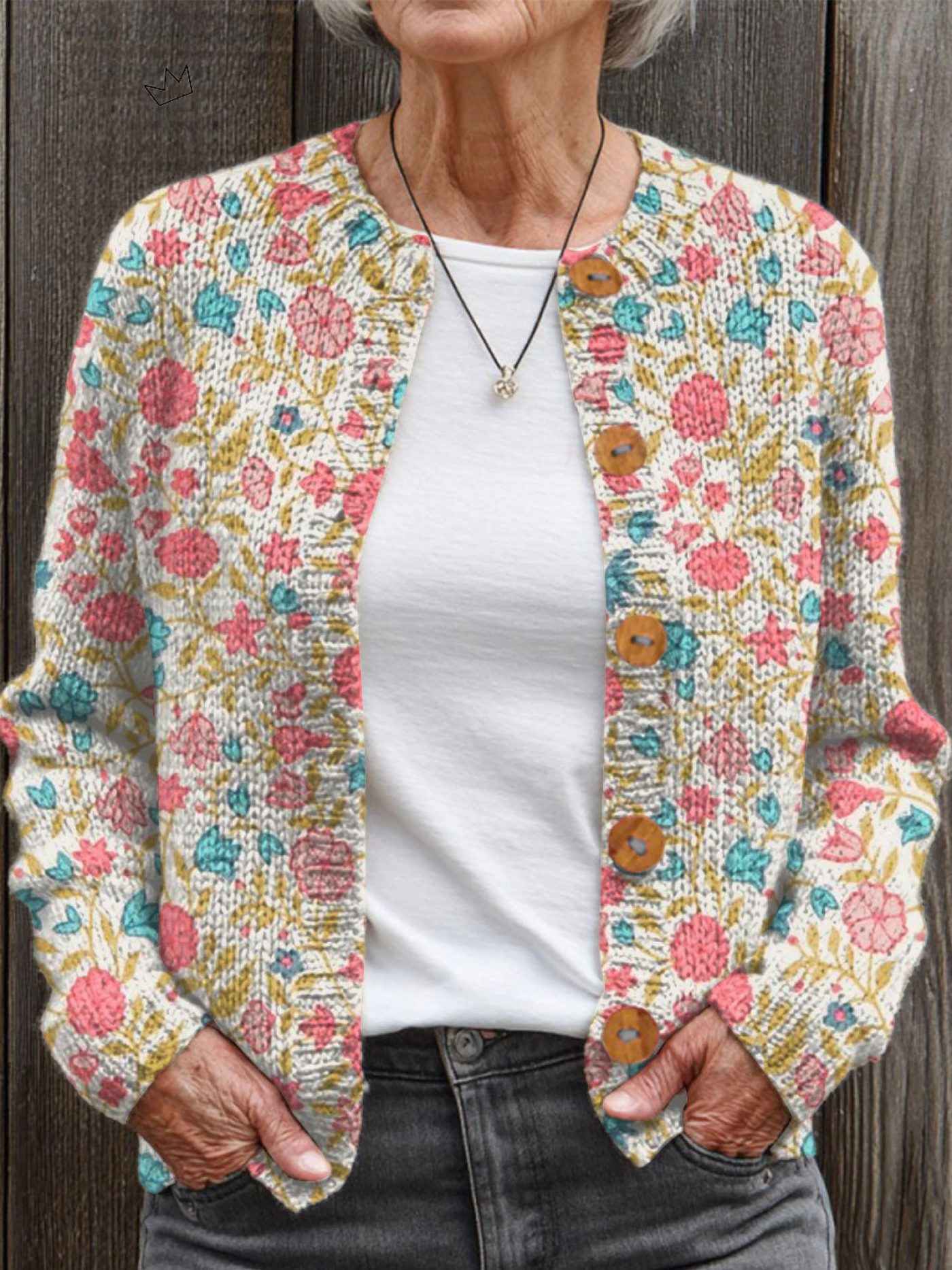 Viola® | Vintage Bloemen Kunstdruk Knop-Cardigan Pullover