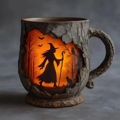 Ceralune® | Handgemaakte 3D Halloween Leuke Mok – Heks & Kat Ontwerp