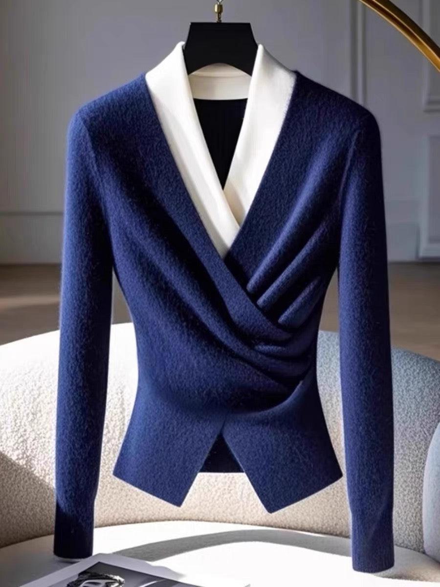 Tabea® | Blauwe V-hals Trui met Lange Mouwen