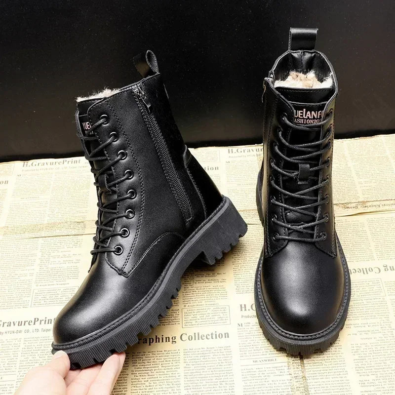 Waltraud® | Winterlaarzen van zwart leer