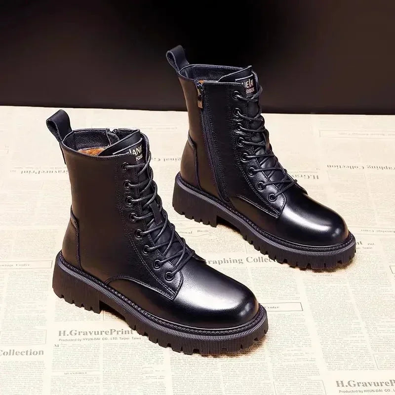 Waltraud® | Winterlaarzen van zwart leer