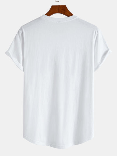 Basis T-shirt van katoen met gebogen zoom