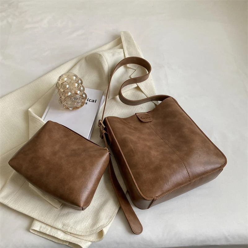 Lieke® | Handgemaakte leren tas set van tassen + clutch (Gratis)