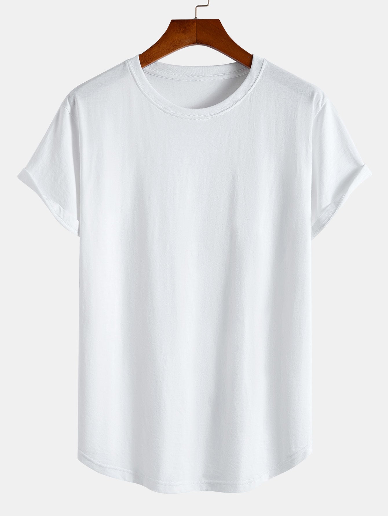 Basis T-shirt van katoen met gebogen zoom