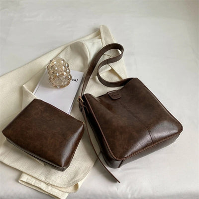 Lieke® | Handgemaakte leren tas set van tassen + clutch (Gratis)