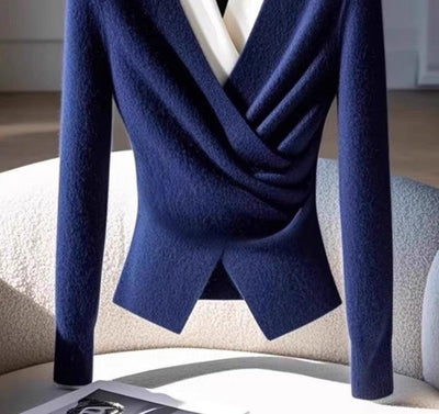 Tabea® | Blauwe V-hals Trui met Lange Mouwen