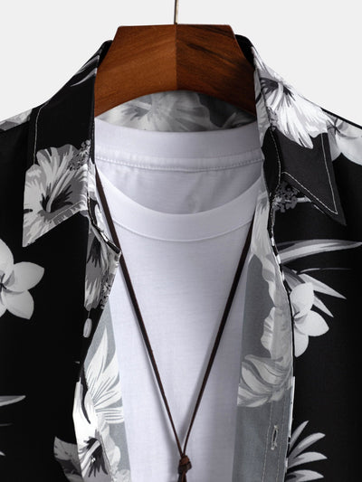 Tropische bloemenprint knoopshirt en zwemshorts
