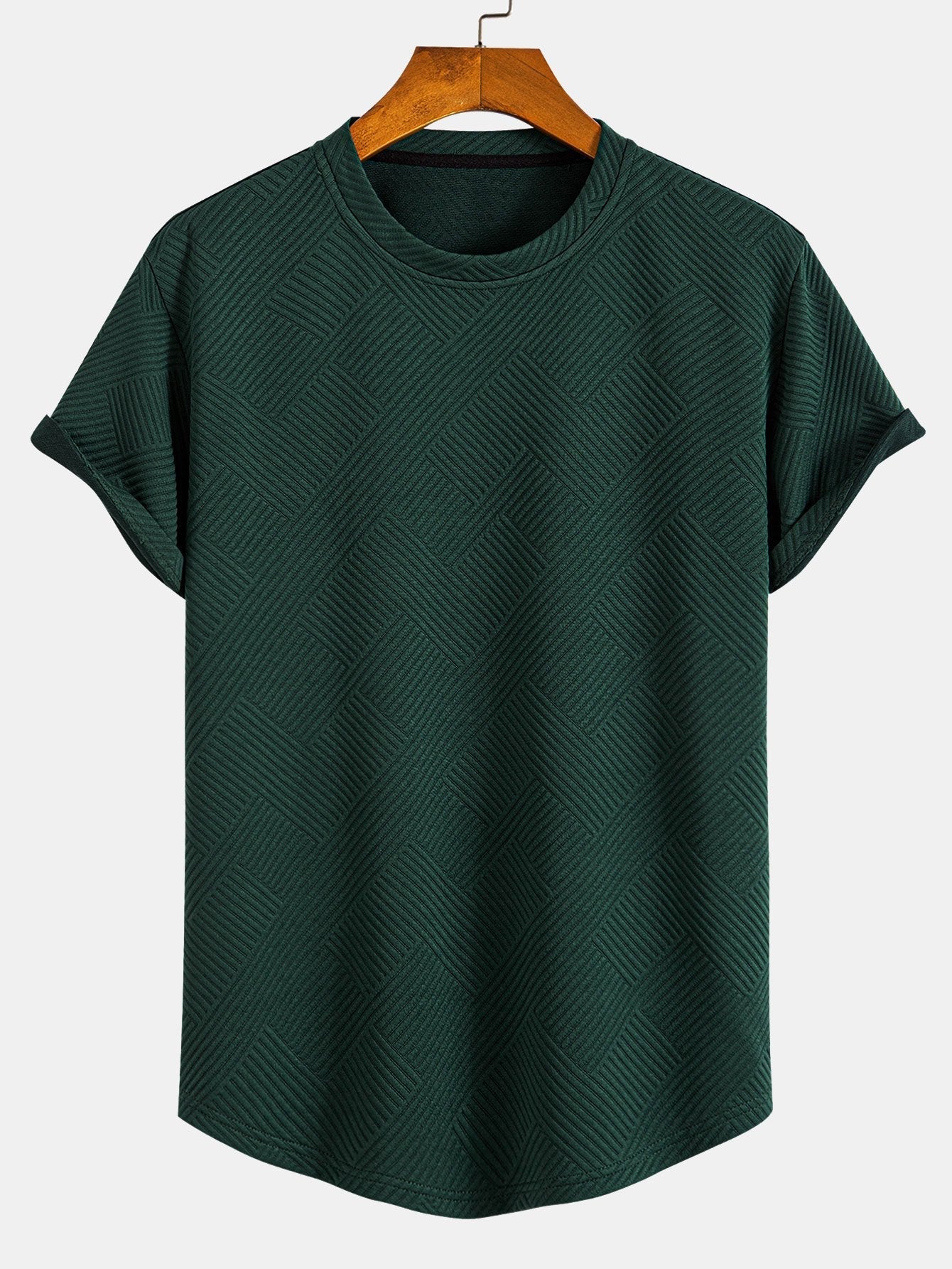 Gestreept jacquard T-shirt met korte mouwen en een gebogen zoom