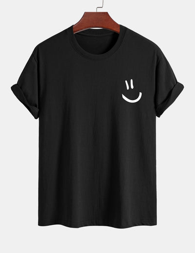 T-shirt van katoen met een smiley print in reguliere pasvorm