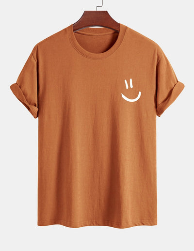 T-shirt van katoen met een smiley print in reguliere pasvorm