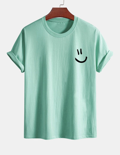 T-shirt van katoen met een smiley print in reguliere pasvorm