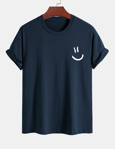 T-shirt van katoen met een smiley print in reguliere pasvorm