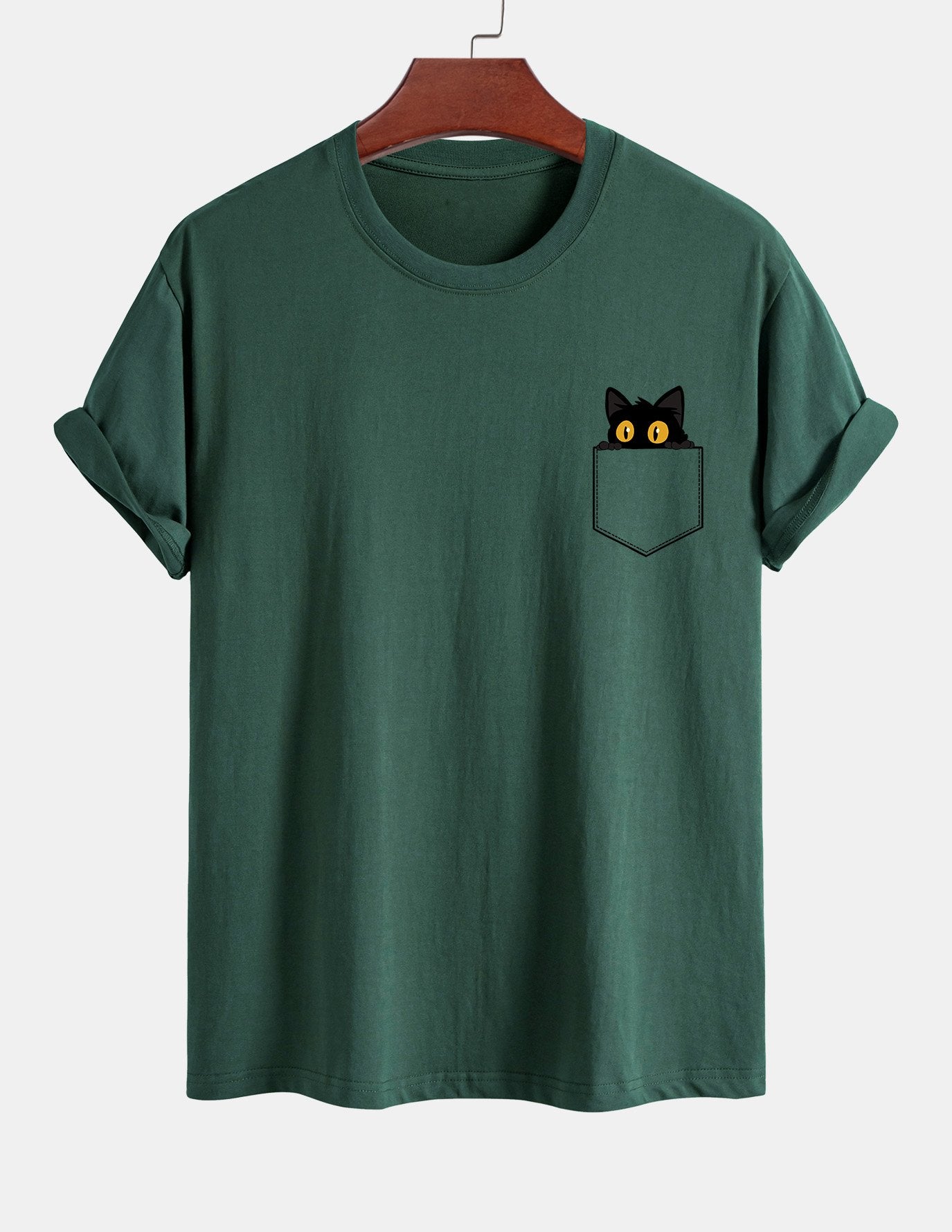T-shirt van zwart katoen met print van een kat in reguliere pasvorm