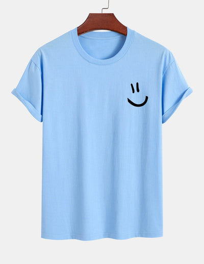 T-shirt van katoen met een smiley print in reguliere pasvorm