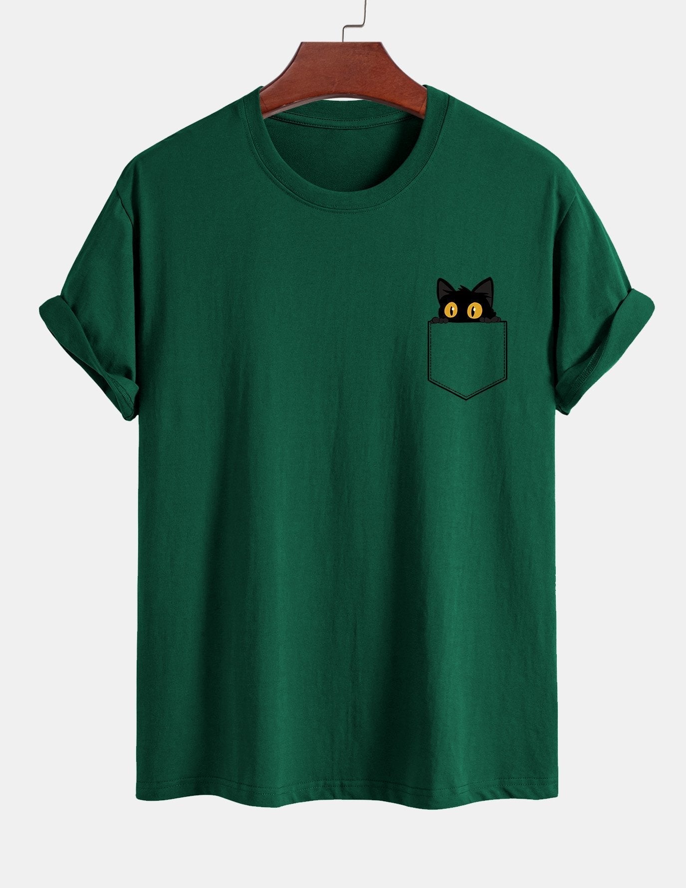 T-shirt van zwart katoen met print van een kat in reguliere pasvorm
