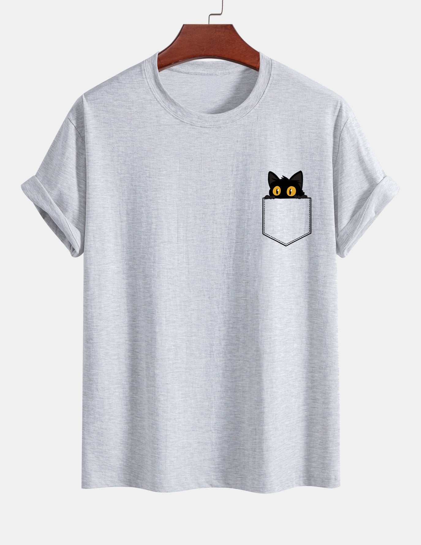 T-shirt van zwart katoen met print van een kat in reguliere pasvorm