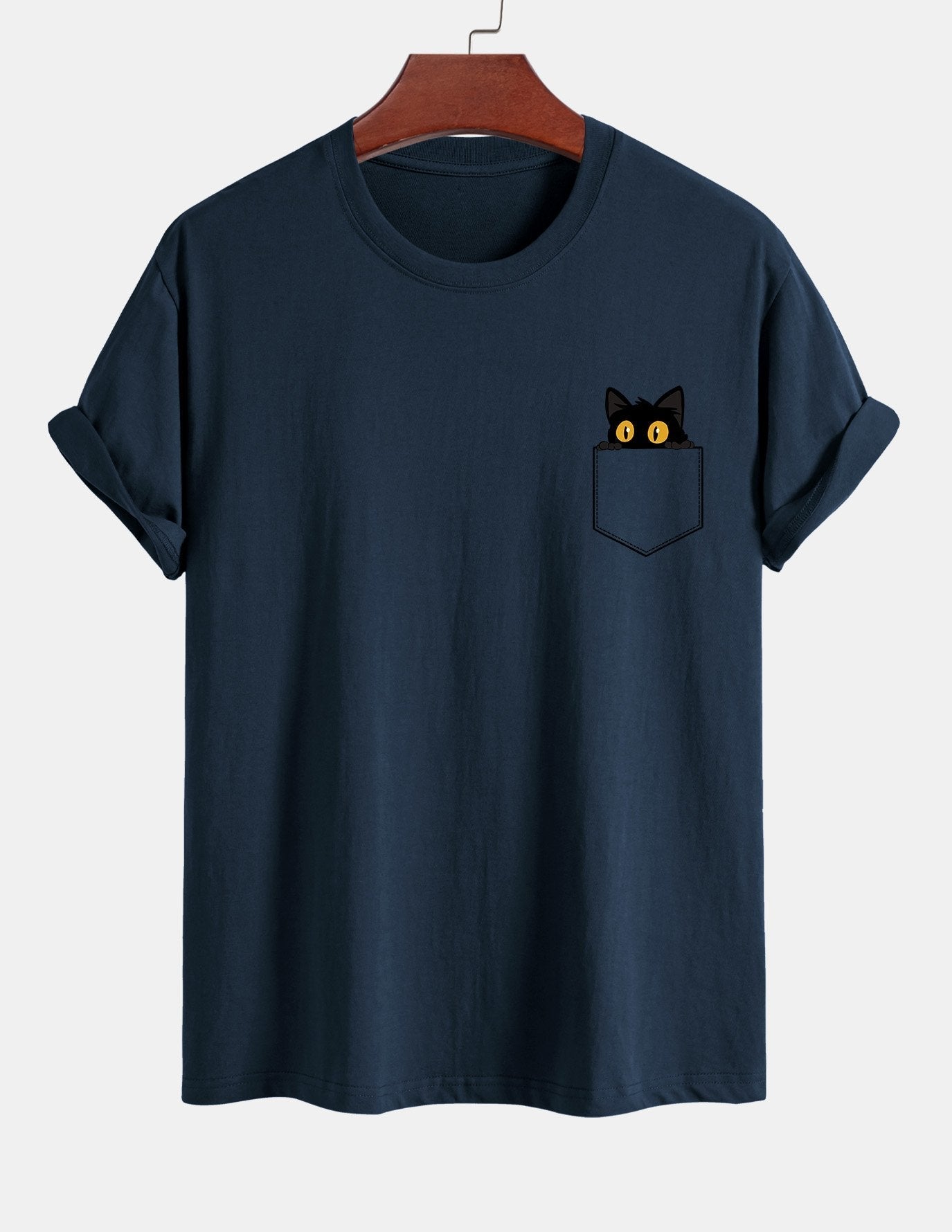 T-shirt van zwart katoen met print van een kat in reguliere pasvorm