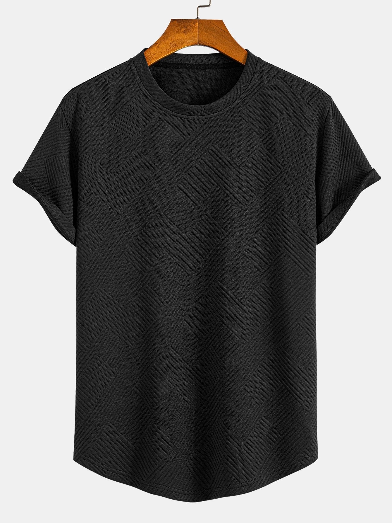 Gestreept jacquard T-shirt met korte mouwen en een gebogen zoom