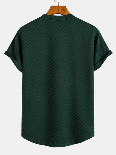 Gestreept jacquard T-shirt met korte mouwen en een gebogen zoom