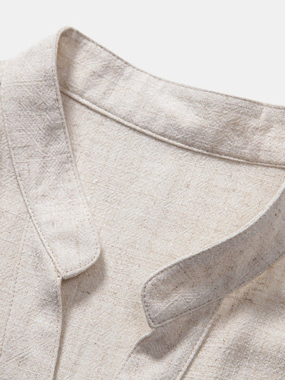 Linnen en viscose blouse met V-hals & Linnen broek met rechte pijpen