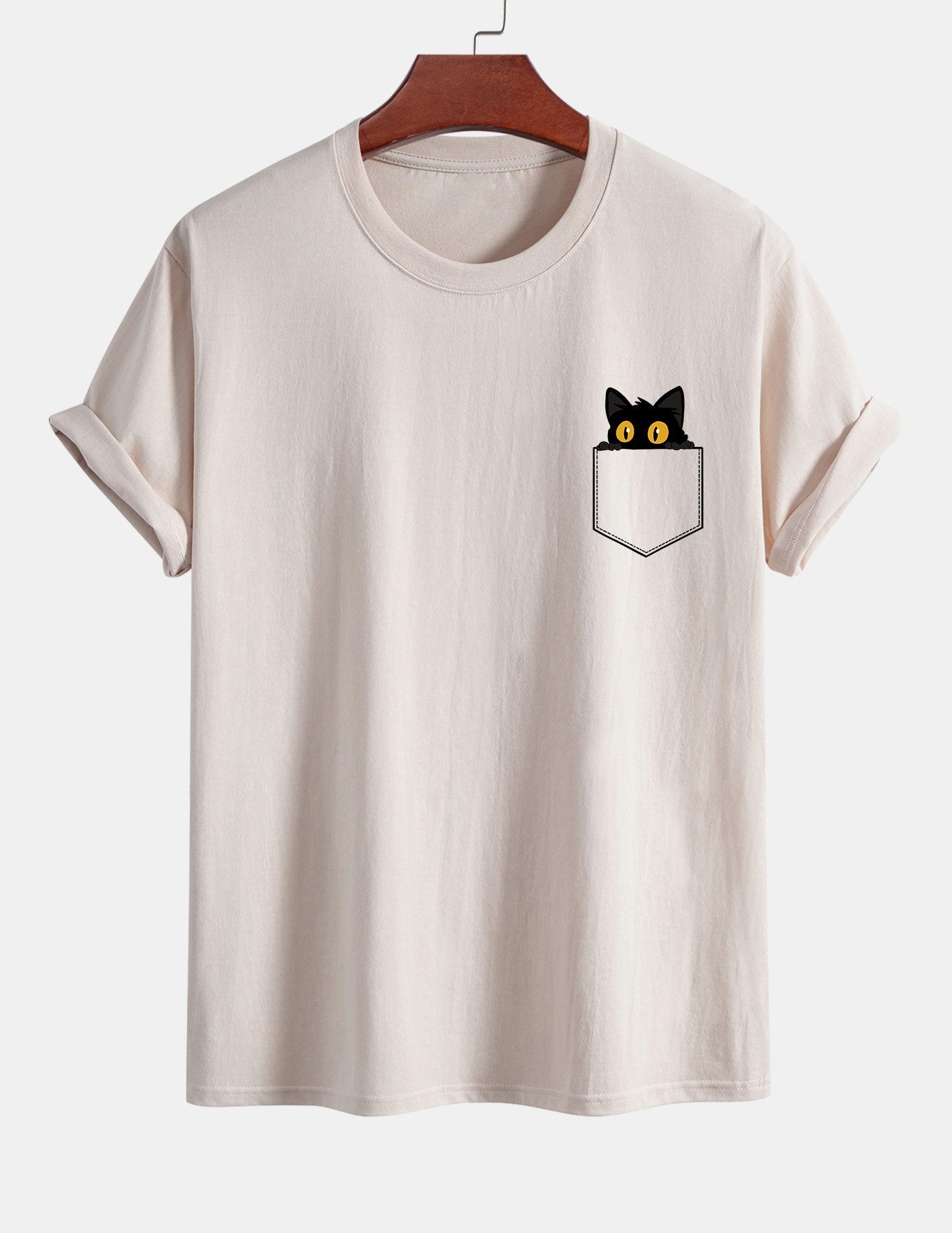 T-shirt van zwart katoen met print van een kat in reguliere pasvorm